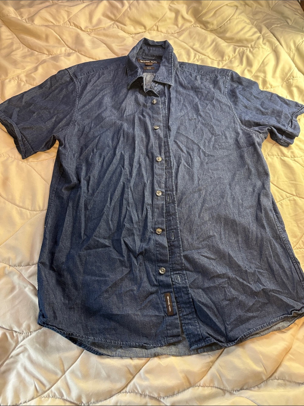 Michael Kors Men’s Short-Sleeve Button-Up Denim Shirt - Dark Blue